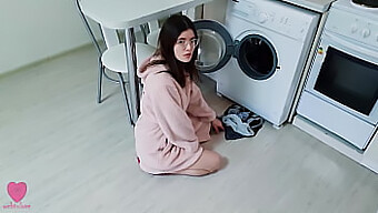 Small-Breasted Girlfriend Almost Gets Caught In The Washing Machine During Intimate Moment